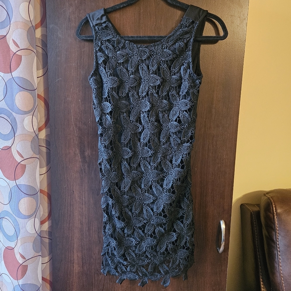 HYFVE Black Floral Lace Mini Dress